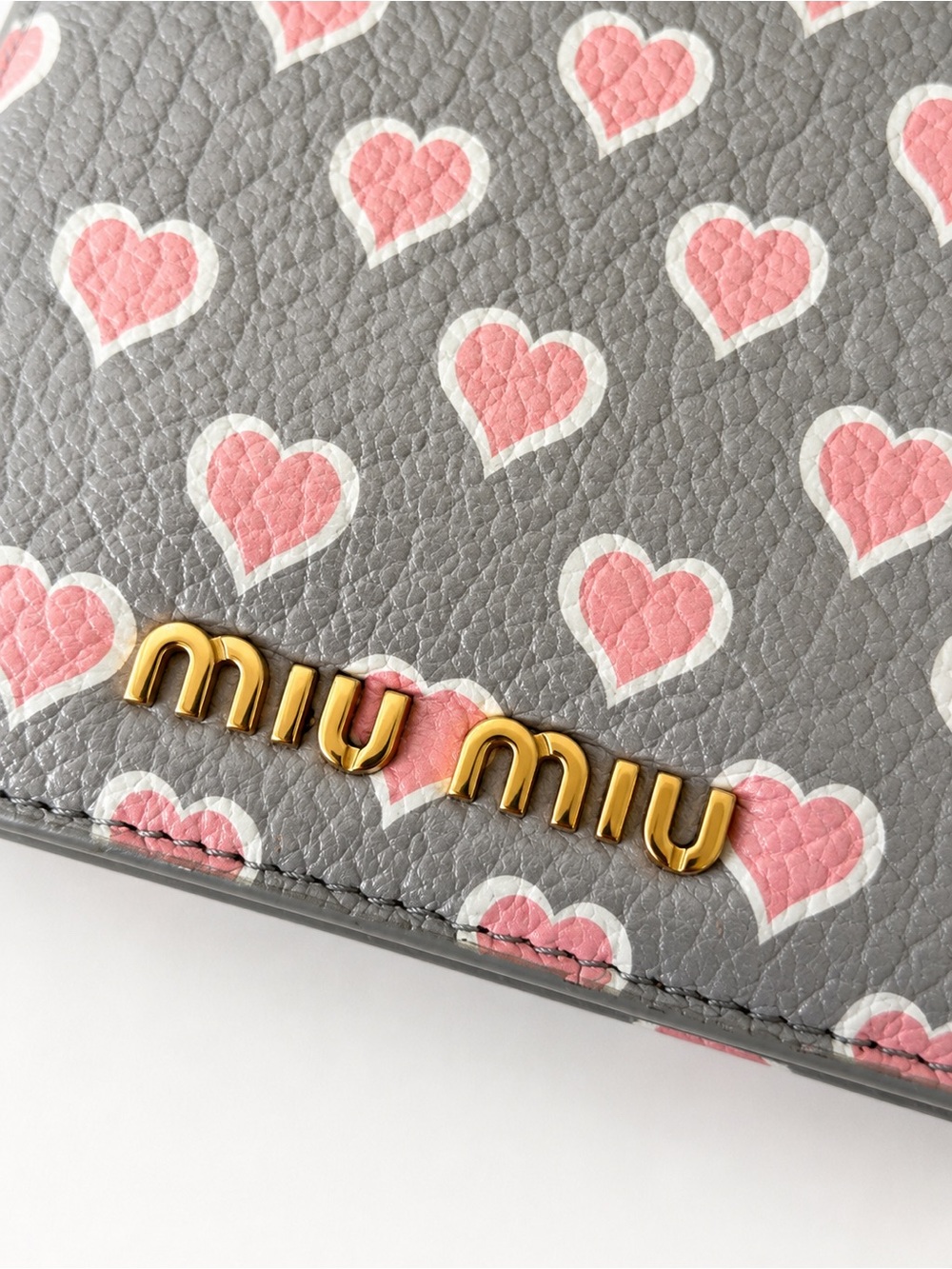 Miu Miu Gray Pink Heart Print Wallet 5ML014 - Picture 3 of 9
